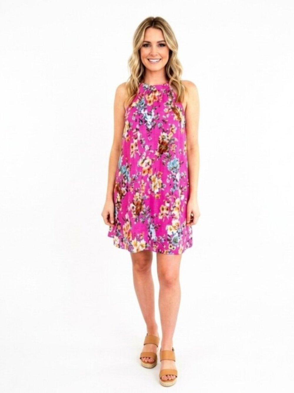 🚨NEW BETSEY JOHNSON Pink Floral Trapeze Swing Mini Dress Wedding Colorful Sz 2
